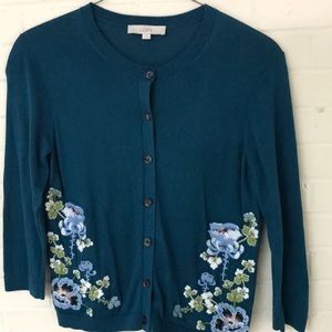 LOFT embroidered cardigan size L